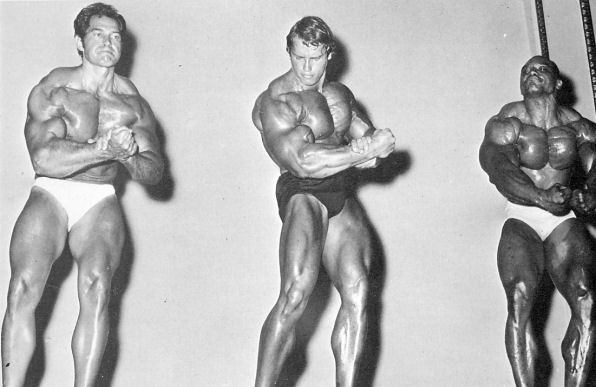 Сержио Олива, Sergio Oliva на турнире Мистер Олимпия 1970 вместе с Рег Льюис, Арнольд Шварценеггер