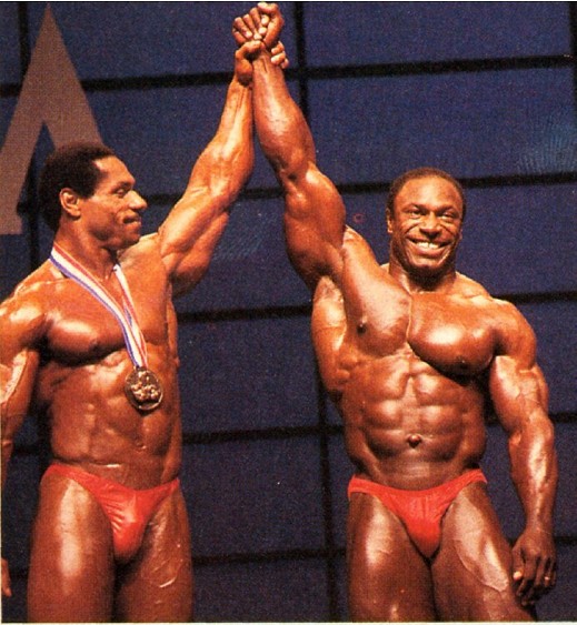 Майк Кристиан, Mike Christian на турнире Мистер Олимпия 1987 вместе с Ли Хейни
