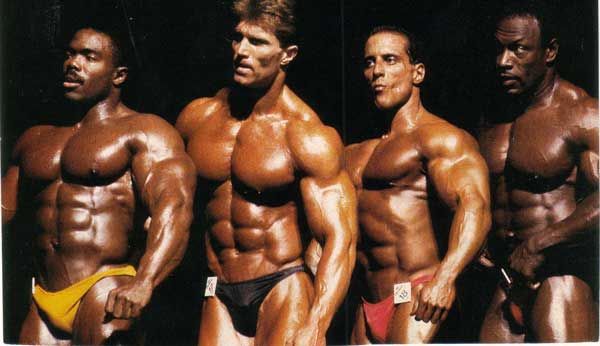 Гарри Стридом, Gary Strydom на турнире Мистер Олимпия 1988 вместе с Фил Хилл, Майк Квин, Ли Хейни