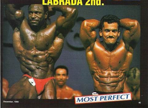 Ли Лабрада, Lee Labrada на турнире Мистер Олимпия 1989 вместе с Ли Хейни