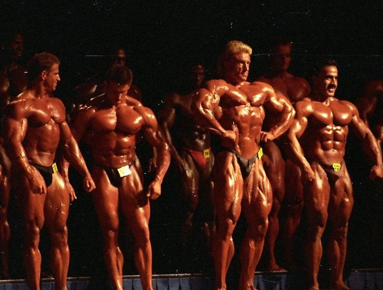 Дориан Ятс, Dorian Yates на турнире Мистер Олимпия 1991 вместе с Том Тервиллигер, Вильгельм Язиновски, Самир Баннут