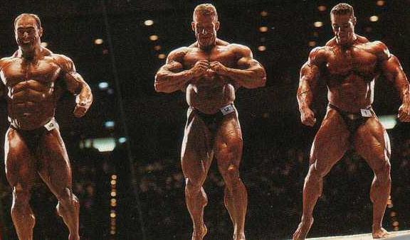 Дориан Ятс, Dorian Yates на турнире Мистер Олимпия 1996 вместе с Нассер Эль Сонбати, Кевин Леврон