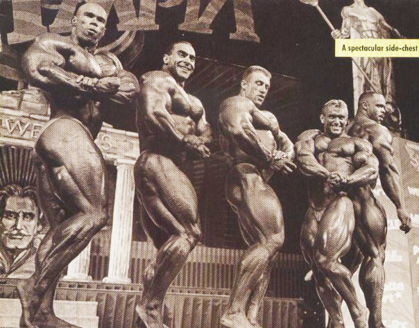 Нассер Эль Сонбати, Nasser El Sonbaty на турнире Мистер Олимпия 1997 вместе с Кевин Леврон, Дориан Ятс, Ли Прист, Пол Диллет