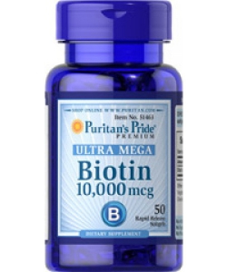 Puritan's Pride Ultra Mega Biotin 10,000 mcg (50 капсул, 50 порций)