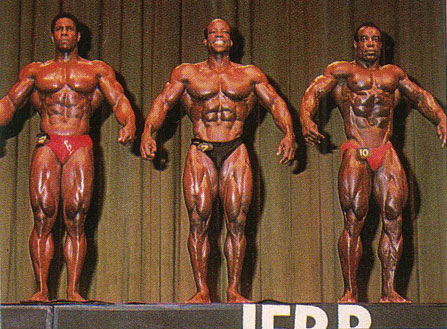 Альберт Беклс, Albert Beckles на турнире Мистер Олимпия 1983 вместе с Бертил Фокс, Джонни Фуллер
