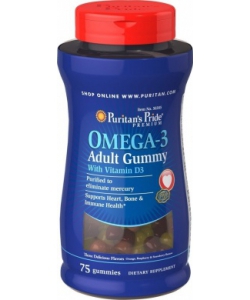 Puritan's Pride Omega-3 Adult Gummy with Vitamin D3 (75 таблеток, 18 порций)