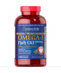 Puritan's Pride Triple Strength Omega-3 Fish Oil 1360 mg (240 капсул, 240 порций)